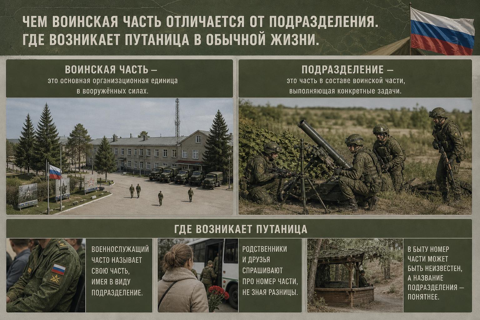 Чем воинская часть отличается от подразделения. Где возникает путаница в обычной жизни Чем воинская часть отличается от подразделения. Где возникает путаница в обычной жизни