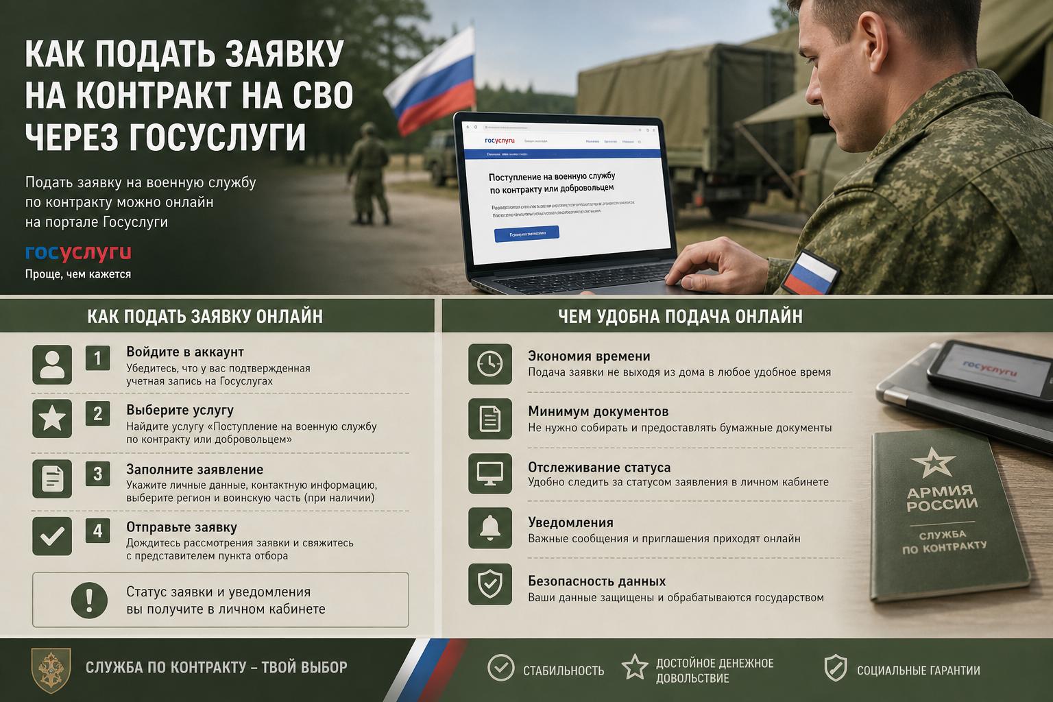 Как подать заявку на контракт на СВО через Госуслуги. Чем удобна подача онлайн Как подать заявку на контракт на СВО через Госуслуги. Чем удобна подача онлайн