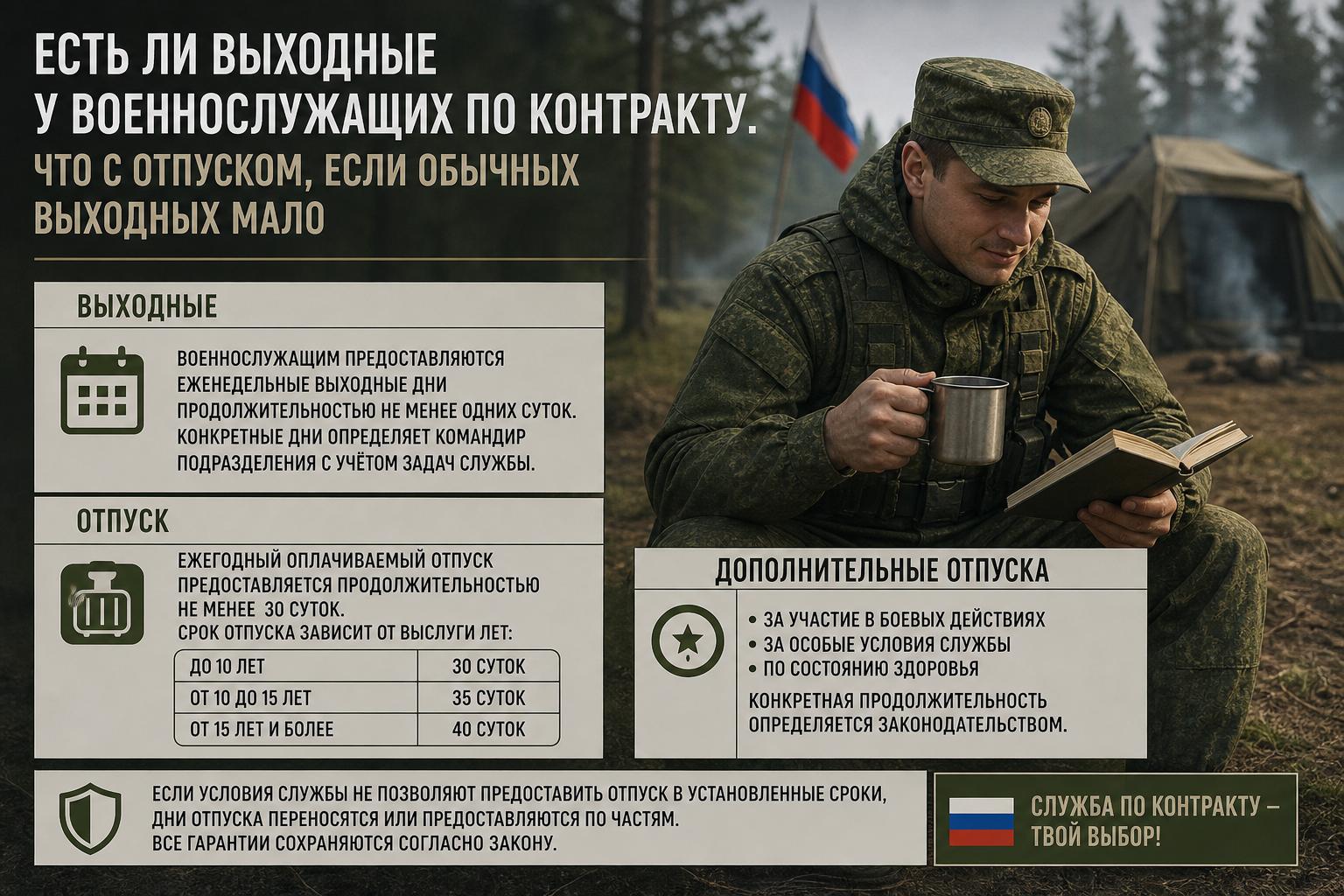Есть ли выходные у военнослужащих по контракту. Что с отпуском, если обычных выходных мало Есть ли выходные у военнослужащих по контракту. Что с отпуском, если обычных выходных мало