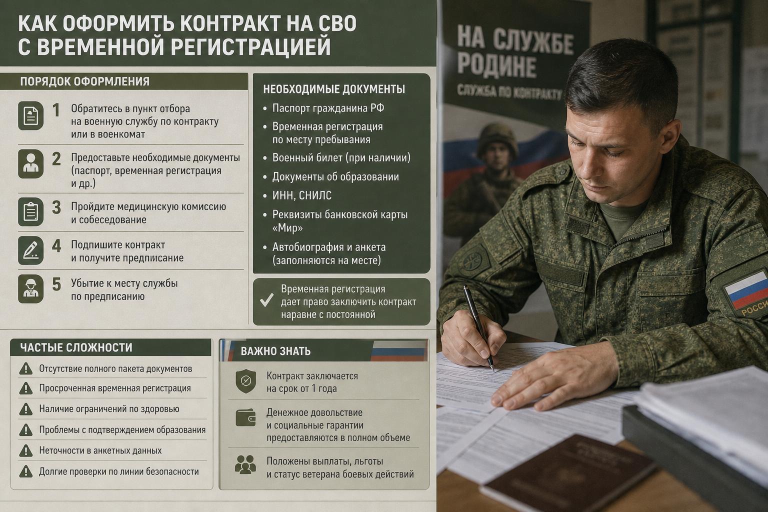 Как оформить контракт на СВО с временной регистрацией. Какие сложности встречаются чаще всего Как оформить контракт на СВО с временной регистрацией. Какие сложности встречаются чаще всего
