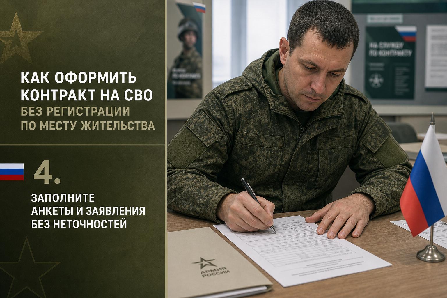 Как оформить контракт на СВО без регистрации по месту жительства. 4. Заполните анкеты и заявления без неточностей Как оформить контракт на СВО без регистрации по месту жительства. 4. Заполните анкеты и заявления без неточностей