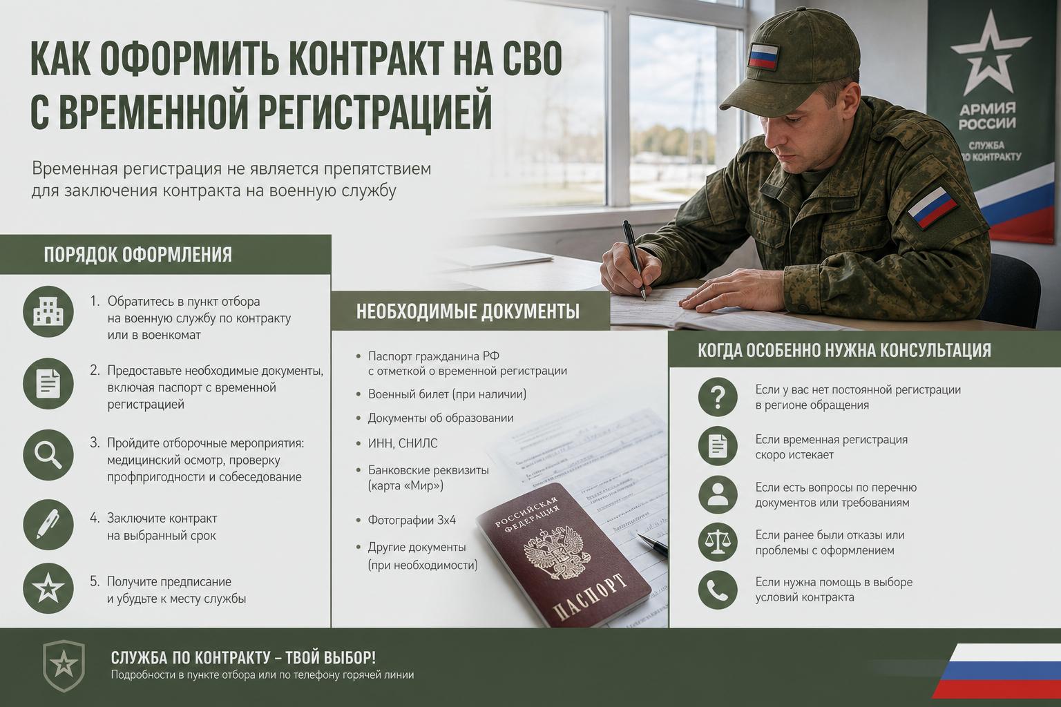Как оформить контракт на СВО с временной регистрацией. Когда особенно нужна консультация Как оформить контракт на СВО с временной регистрацией. Когда особенно нужна консультация