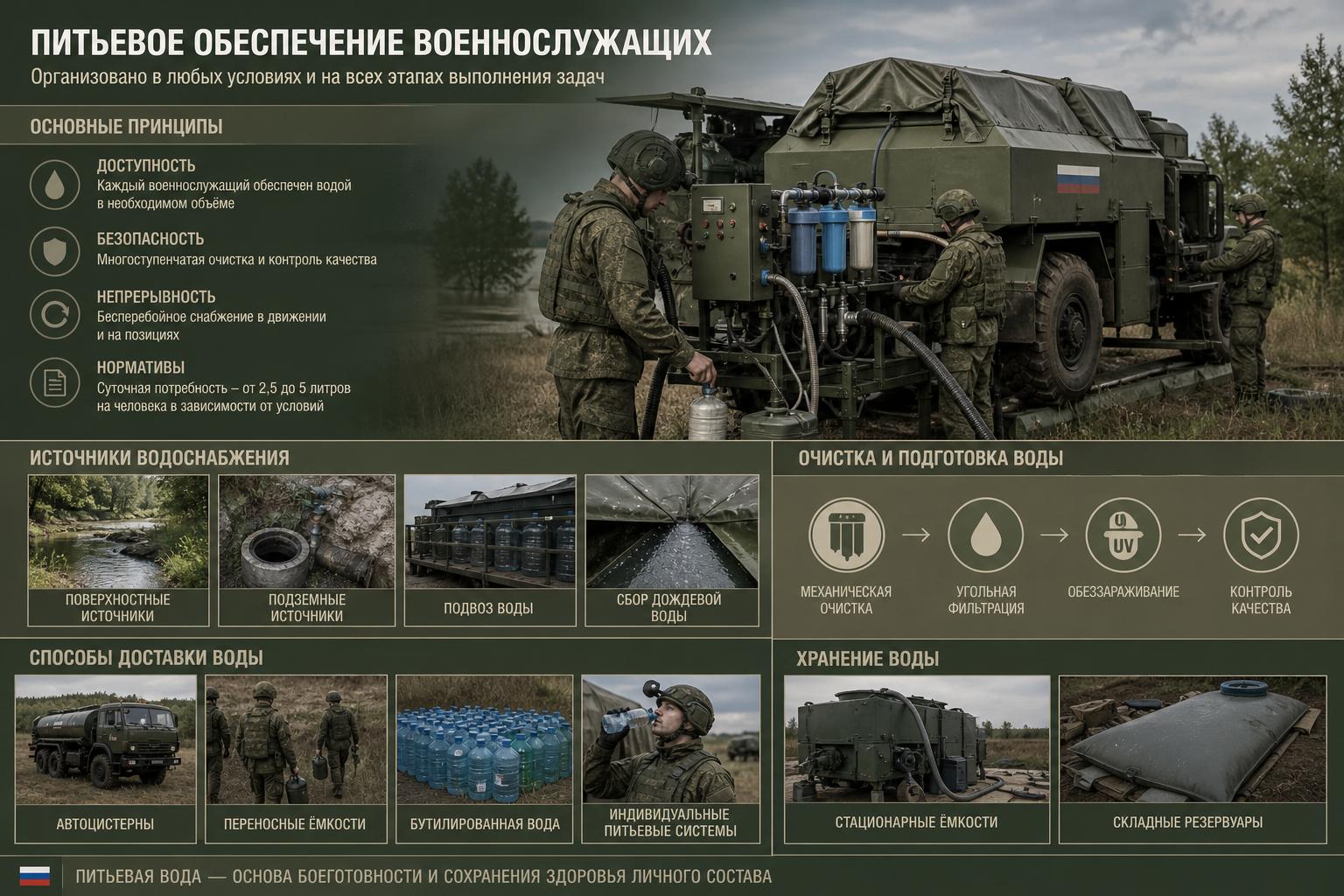 Как организовано питьевое обеспечение военнослужащих: от норм снабжения до воды в полевых условиях