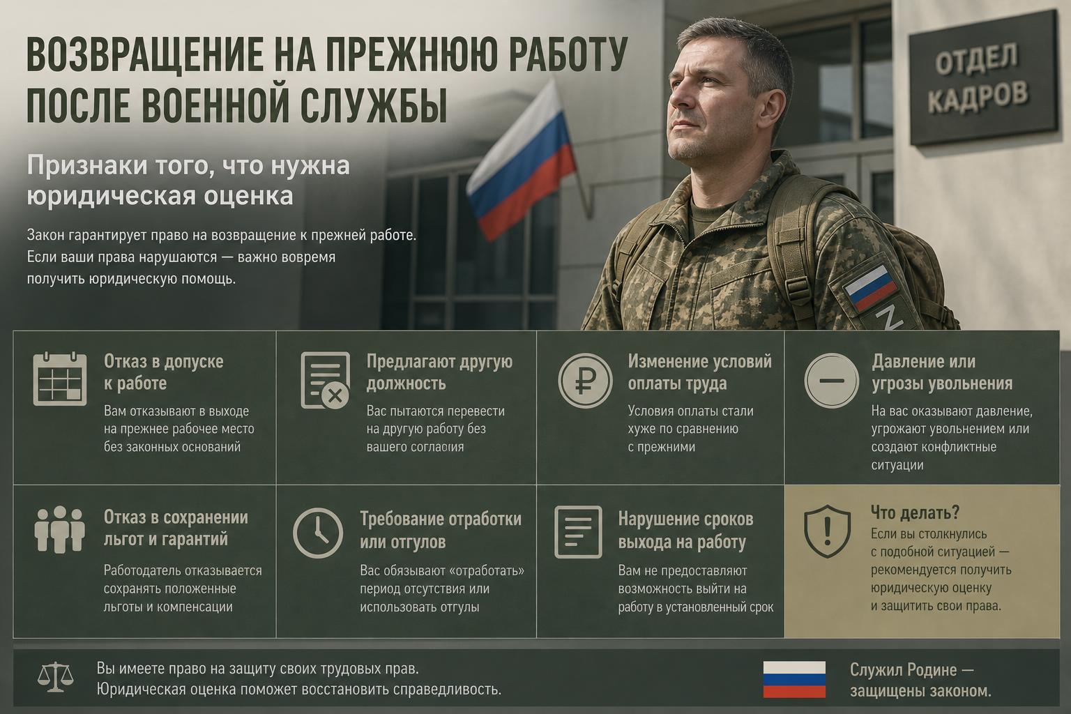 Возвращение на прежнюю работу после военной службы. Признаки того, что нужна юридическая оценка