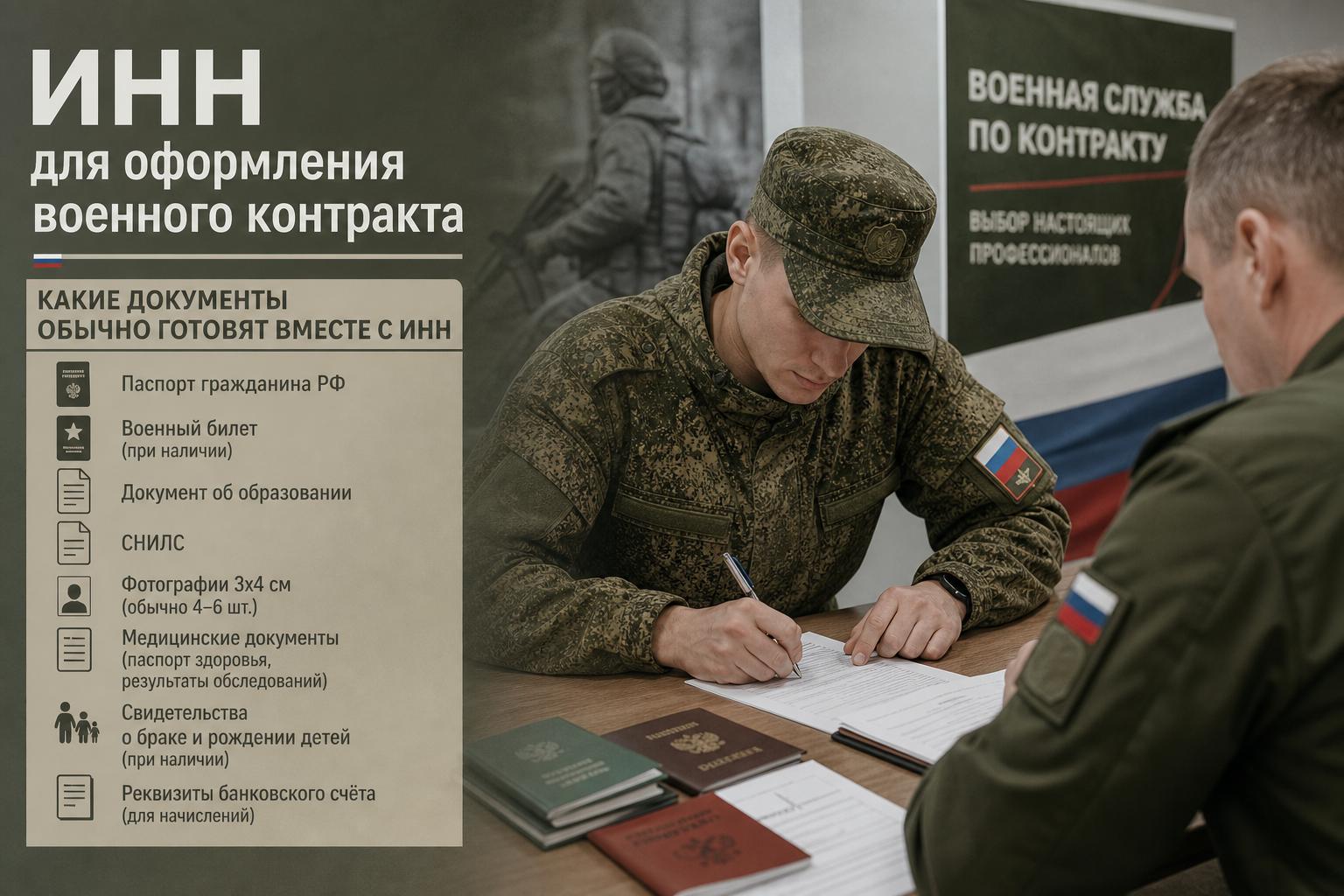 ИНН для оформления военного контракта. Какие документы обычно готовят вместе с ИНН ИНН для оформления военного контракта. Какие документы обычно готовят вместе с ИНН