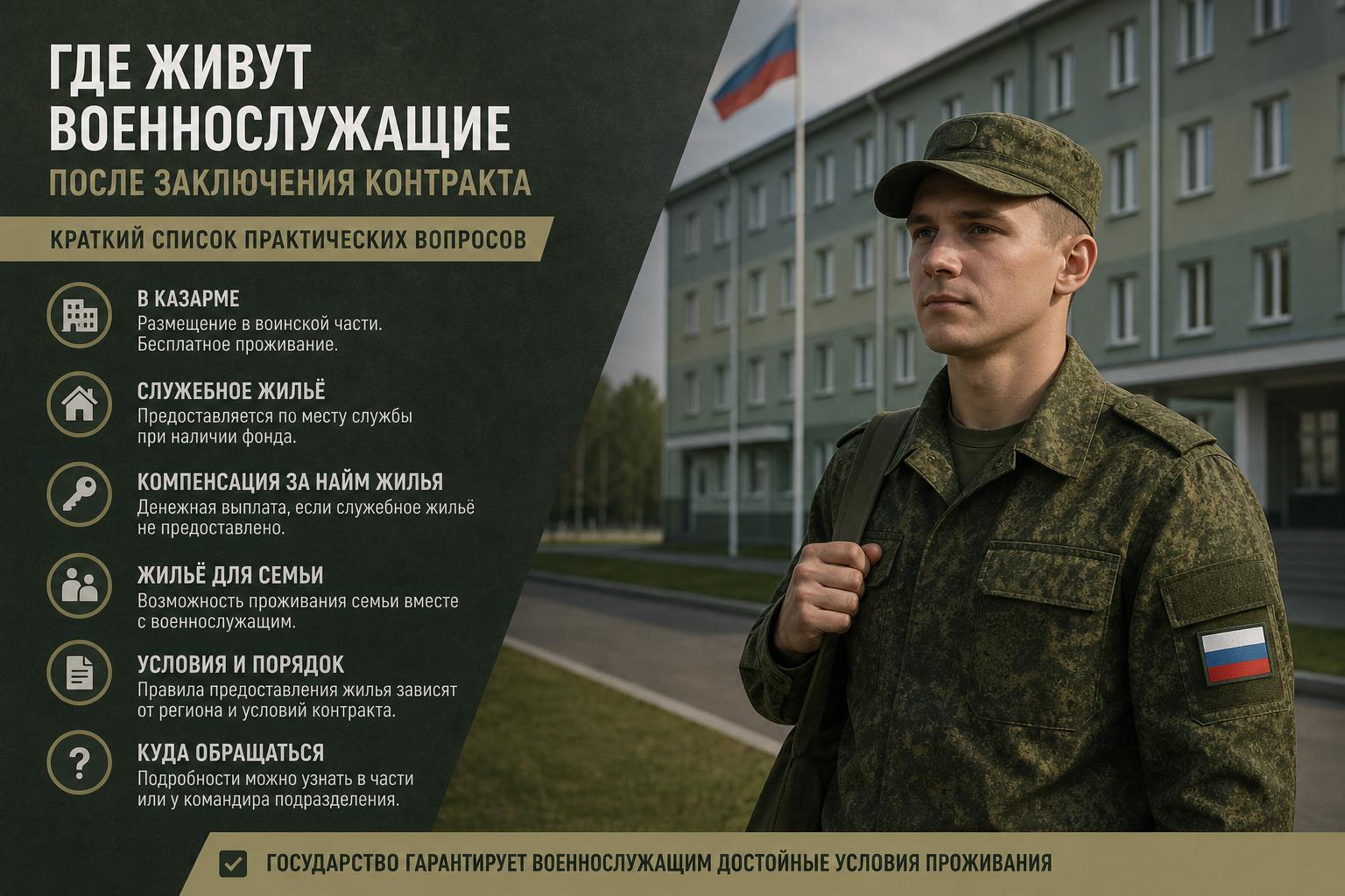 Где живут военнослужащие после заключения контракта. Краткий список практических вопросов Где живут военнослужащие после заключения контракта. Краткий список практических вопросов