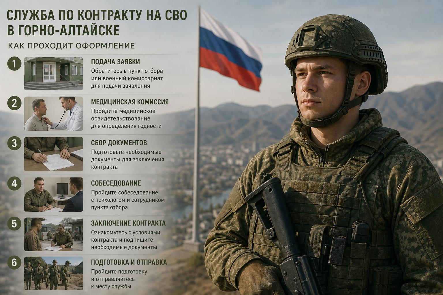 Служба по контракту на СВО в Горно-Алтайске. Как проходит оформление Служба по контракту на СВО в Горно-Алтайске. Как проходит оформление